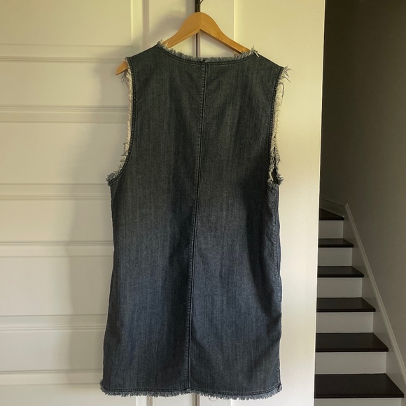 All Saints Reika Denim Jumper Dress w/ Plunging Neckline + Frayed Trim ~ Size 8 - Picture 5 of 10